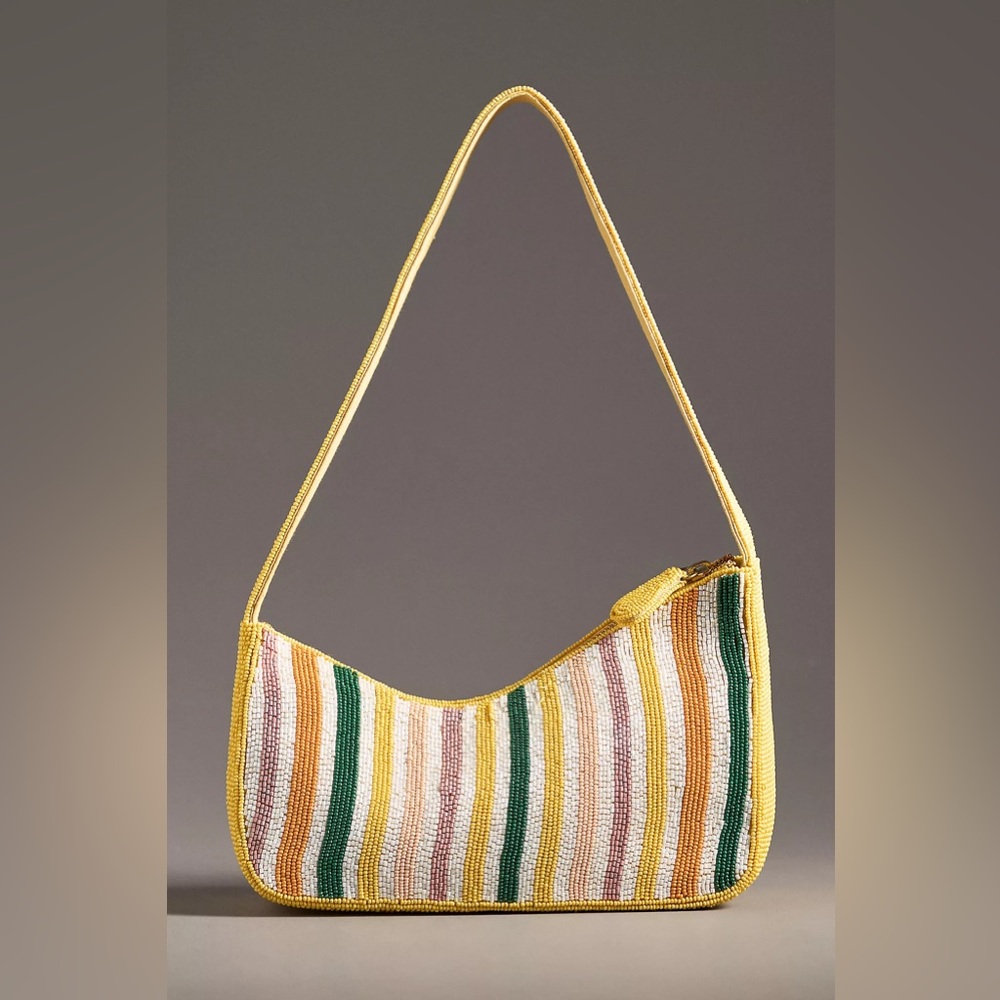 Anthropologie ASYMMETRIC BEADED SHOULDER BAG Style No. 90701582 Yellow Stripe - Picture 2 of 3